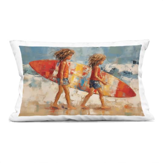 Stupell Industries 14" x 20" Kids with Surfboard Decorative Printed Indoor Pillow